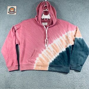 Lucky Brand Women's Pullover Cropped Hoodie Sweatshirt Pink Orange Gray Size M